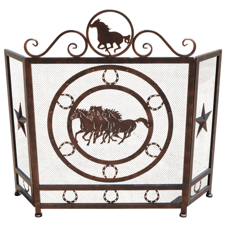 Union Rustic Brown Metal Western Running Horses with Horseshoe & Lone
